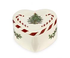 Spode Box in Herzform Peppermint, mit Deckel, Keramik, Mehrfarbig