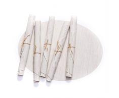 LANDZOON Gewebte ovale Tischsets PVC Tischsets Rutschfest abwaschbar Gewebtes Vinyl Bambus hitzebeständig Tischset 6-teilig weiß