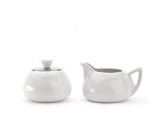 Steingut Milchkännchen & Zuckerdose-Set Cosy® Manto weiß mit Edelstahldeckel hochglnzpoliert