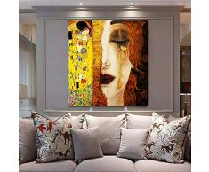 Faicai Art Frida Kahlo Porträt-Drucke Pop Art Gemälde, Bunte Wand-Art Kunstdruck auf Leinwand und Poster Banksy Graffiti Realismus, Bilder für Wohnzimmer Dekor Modern 32x32 Golden Tears