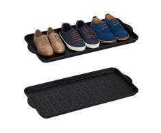 Relaxdays Schuhablage 2er Set, Abtropfschale mit erhöhtem Rand, für 6 - 8 Paare, Kunststoff, BxT: 75 x 36,5 cm, schwarz