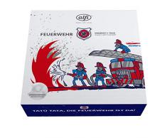 alfi 5377.169.560 Besteckset inkl. Trinkflasche elementBottle II, Edelstahl Feuerwehr Blau 0,6 l, 5tlg., Kinder-Set, Spülmaschinenfest, BPA-Free