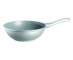 Mäser 931354 Serie Telesto III, Wokpfanne mit Stiel 30 cm, ILAG Granitec Beschichtung im Granitdesign, Silber