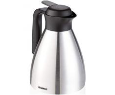 Leifheit Shine 1, 0 L Isolierkanne, 100% dicht, Thermoskanne mit doppelwandigem Edelstahl-Isolierkörper, praktisches Öffnen und Schließen mit einer Hand, Kaffekanne, Teekanne, silber schwarz