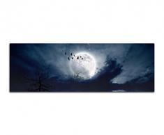 Panoramabild auf Leinwand und Keilrahmen 150x50cm Nacht Vollmond Raben See Spiegelung