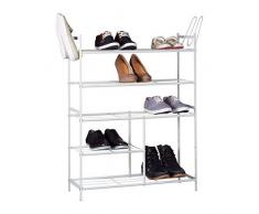 Relaxdays Schuhregal SANDRA mit 5 Ebenen, Schuhablage aus Metall, mit Stiefelfach, für 16 Paar Schuhe, HBT: ca. 101 x 85 x 26 cm, mit Griffen, weiß