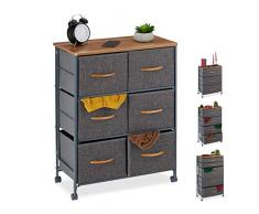 Relaxdays Schubladenschrank mit Rollen, 6 Stoff Schubladen, Deko Stoffschrank, Holzoptik, HBT 74,5 x 58 x 30 cm, grau