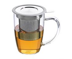 FORLIFE FNG-WHT Newleaf Teetasse aus Glas mit Teesieb, Weiß