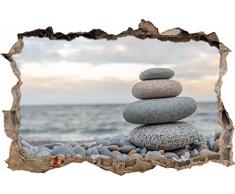 Pixxprint 3D_WD_S2511_92x62 kleiner Turm aus Steinen am Strand Wanddurchbruch 3D Wandtattoo, Vinyl, bunt, 92 x 62 x 0,02 cm