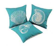 CaliTime Kissenbezüge Kissenhülle Kissenbezüge 3er Set Mediterrane Muscheln Dekokissen 45cm x 45cm Türkis