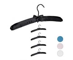Relaxdays Kleiderbügel Satin, 5er Pack, weich gepolstert, 360° drehbarer Haken, dekorative Schleife, 38 cm, schwarz, 5 Stück