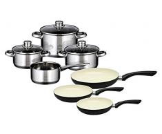 M+K by ELO Meine Küche Topfset 99821 Skyline 10 Teilig, Edelstahl, Silber, incl. 3 Pfannen