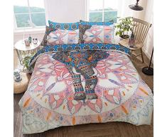 Sleepdown Elephant Mandala Pink/Blue Bettwäsche-Set für King-Size-Betten, Baumwolle, rosa, blau