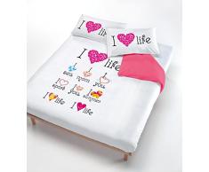 Digital cp-dig-2p Bettbezug, 100% Baumwolle, Doppelbett 702 ich liebe das Leben (250 x 200 cm + 2/52 x 82 cm) fuchsia