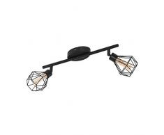 EGLO Deckenlampe Zapata 1, 2 flammige Vintage Deckenleuchte 2-flammig im Retro Look, Deckenspot aus Stahl, Glas: amber, Fassung: G9, schwarz