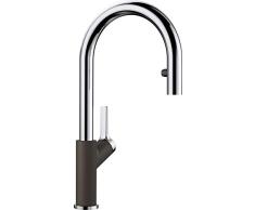 Blanco Carena-S Vario, Küchenarmatur - Einhebelmischer, mit verdeckter ausziehbarer Brause mit Umschalt-Funktion, Wasserhahn für die Küche, Silgranit-Look, Cafe-Chrom, Hochdruck, 1 Stück, 521378