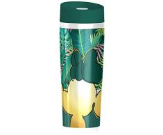 AMBITION Thermobecher Minnie Dschungel 400 ml Isolierbecher Becher to go Kaffeebecher Edelstahl Press Verschluss Klickverschluss Mickey Minnie Maus Disney Kinder Geschenk gelb grün rosa mehrfarbig