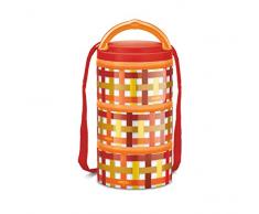 MILTON Homery 4205 Lunchbox aus Edelstahl, isoliert, mikrowellengeeignet, 3-stöckig, Plastik, Orange Checkers, 3 Ablagefächer