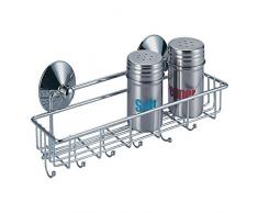 MSV Küchenregal mit Saugnäpfen und Haken aus Stahl/PVC/Kunststoff, Silber, 29x9.5x8 cm