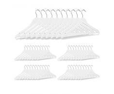 Relaxdays Kleiderbügel im 50er Set, Hosenstange, für Röcke, Hemden, Jacken, Haken 360° drehbar, stabil, Holz, weiß
