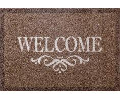 oKu-Tex Fußmatte | Schmutzfangmatte | Deco-Soft Entrance| Welcome | Braun | Aufdruck | für innen | Eingangsbereich / Haustür / Treppenhaus | rutschfest | 40x60 cm