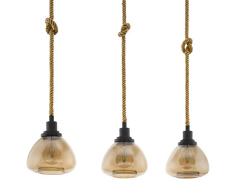EGLO Pendellampe Rampside, 4 flammige Vintage Pendelleuchte im Industrial Design, Hängelampe aus Stahl, Glas: Amber, bedampft, Fassung: E27, Farbe: schwarz, braun