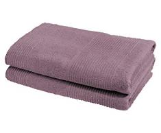 fleuresse Frottier 2828 2er-Set Duschtuch, mit Streifenbordüre und Kordelaufhänger, Ökotex Standard 100, Gewicht 550 gr. pro m², 70 x 140 cm, rosenholz