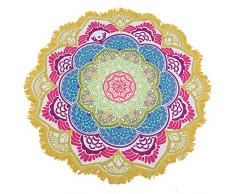 Große runde Tapisserie Lotusblüte Mandala Strandtuch und Decke Tischdecke Fransen Quasten Stranddecke Yogamatte Yellow-1