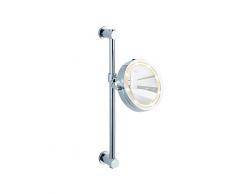 WENKO 20907100 Power-Loc LED Wandspiegel Carpi, Befestigen ohne bohren, Spiegelfläche ø 17,5 cm 500 % Vergrößerung, Stahl, 25.5 x 50.5 x 23 cm, Chrom