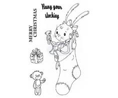 Crafty Impressions, Lynn Allingham Stempel mit Weihnachtsplätzchen und Hasen, A6 Kaninchen im Weihnachtsstrumpf (Hang Your Stocking Rabbit) durchsichtig