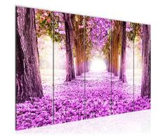 Bilder Wald Landschaft Wandbild 200 x 80 cm Vlies - Leinwand Bild XXL Format Wandbilder Wohnzimmer Wohnung Deko Kunstdrucke Violett 5 Teilig - MADE IN GERMANY - Fertig zum Aufhängen 605655b
