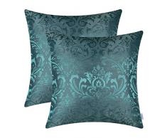 CaliTime Kissenbezüge Kissenhülle Packung mit 2 Wurfkissenbezügen Cases Vintage Damast Floral Glänzend & Matt Kontrast 45cm x 45cm Türkis