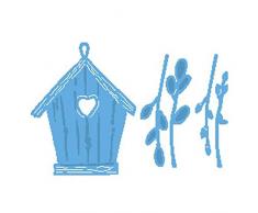 Marianne Design Creatables Präge-und Stanzschablone, Katzen und EIN Vogelhaus, für Handwerksprojekte, Metall, hellblau, 16,1 x 11, 3