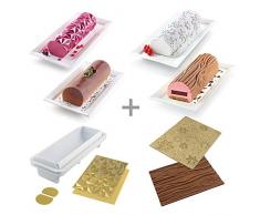 Silikomart 25.008.99.0082 Backform + 4 Silikonmatten, Weiß, Gold & Braun