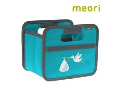 meori Faltbox Mini Blau/Storch 16,5x12,5x14cm stabil abwischbar Aufbewahrungsbox Organizer Geschenkbox mit Griffen Dekoration Kleinteile Sortieren Regal