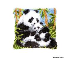 Vervaco Pandas Knüpfkissen mit Knüpfhaken, Baumwolle, Mehrfarbig, 40 x 40 x 1 cm