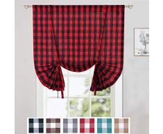 Caromio Gardinen mit Karomuster, Karomuster, Küchen-Ebene, Volant, Vorhänge, zum Raffen, Schatten, Fenster, Küche, Café, Badezimmer, Fenster, mehrfarbig Country Rustic Tie Up Shade rot / schwarz