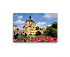 Calvendo Premium Textil-Leinwand 45 cm x 30 cm quer, Bamberg | Wandbild, Bild auf Keilrahmen, Fertigbild auf echter Leinwand, Leinwanddruck: das Rathaus in Bamberg Orte Orte
