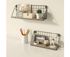 BAMFOX Schwimmende Regale zur Wandmontage, 2 Stück, rustikales Bambus-Wandregal für Fotorahmen, Dekorative Gegenstände, für Schlafzimmer, Wohnzimmer, Badezimmer, Küche, Büro und mehr Large*Small