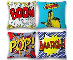 JOTOM Weiche Baumwolle Leinen Kissenbezüge Startseite Dekorative Kissen Fall 45 x 45cm Set von 4 (BOOM POP)