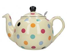 London Pottery Farmhouse Teekanne mit Teesieb gepunktet, keramik, Elfenbeinfarben mit bunten Punkten, 1,5 Liter