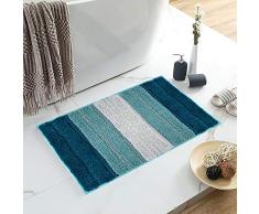 Lewondr Mikrofaser Badematte, Weich rutschfest Badteppich Fußmatte, elegant gestreift Hochflor Badvorleger für Badezimmer 50x80cm - Blau und Grün