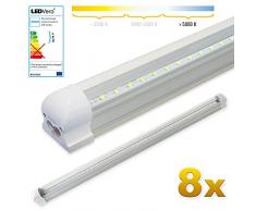 LEDVero 8x SMD LED Röhre 90 cm inklusive Fassung in kaltweiss - Leuchtstoffröhre T8 G13 Tube transparent Abdeckung - Lichtleiste mit 14 W, 1400lm- montagefertig