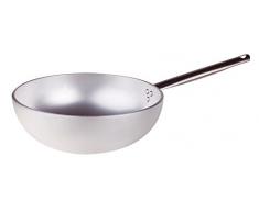 Pentole Agnelli Wok für Induktionsherd mit gewelltem Boden, aus Aluminium, mit Griff aus Edelstahl, Silber 28 cm Silber/schwarz