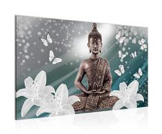 Bild Buddha Blumen Wandbild Vlies - Leinwand Bilder XXL Format Wandbilder Wohnzimmer Wohnung Deko Kunstdrucke Grün 1 Teilig - MADE IN GERMANY - Fertig zum Aufhängen 505614b