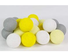 Cotton Ball Lights Gelb-Grau 10 LED Lichterkette mit USB Anschluss, Baumwolle, weiß hell