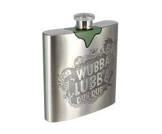 Paladone Rick and Morty Flachmann Wubba Lubba silberfarben, Bedruckt, aus gebürstetem Edelstahl, Fassungsvermögen ca. 230 ml.