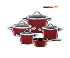 Silit Vitaliano Rosso Topfset 5-teilig, Töpfe mit Glasdeckek, Induktionstöpfe, Silargan Funktionskeramik, Topf Induktion, Auslaufmodell, rot
