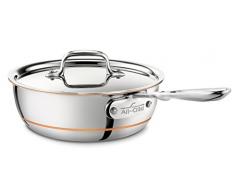 All-Clad 6212SS EURO Copper-Core Sauteuse konisch mit Deckel, französische Pfanne 20,3 cm, 1,9 L, induktionsgeeignet, Edelstahl