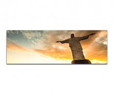 Panoramabild auf Leinwand und Keilrahmen 150x50cm Rio De Janeiro Statue Sonnenuntergang